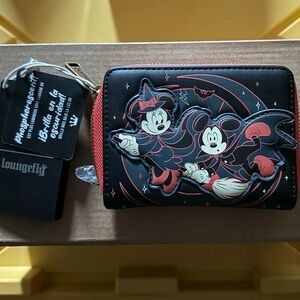Disney Loungefly Mickey and Minnie Halloween Glow-In-Dark 4” Wallet-NWT